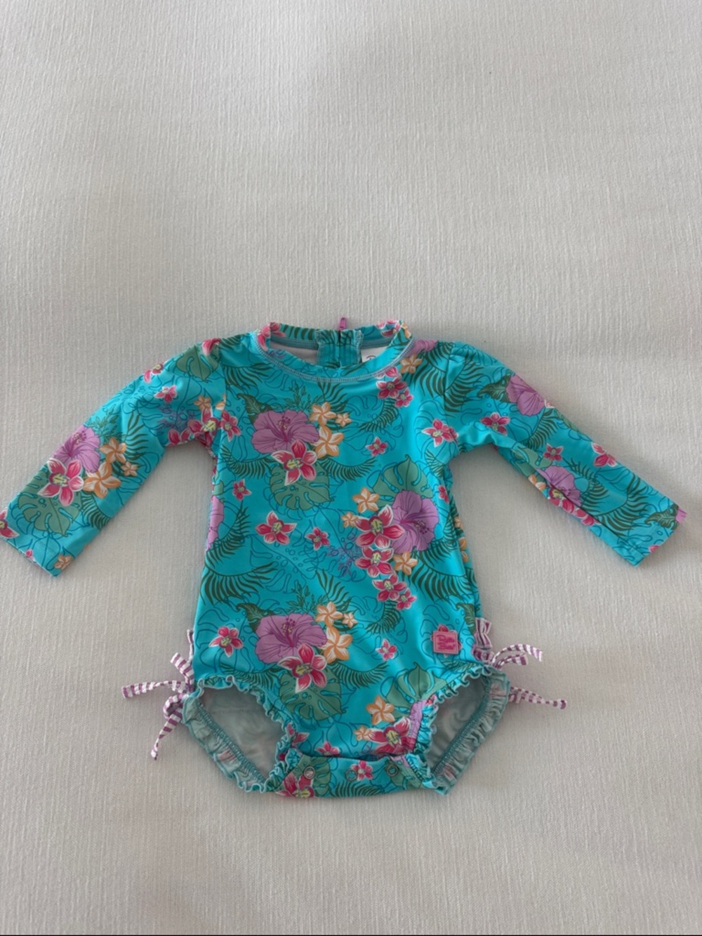RuffleButts Turquoise Floral Infant Bathing Suit